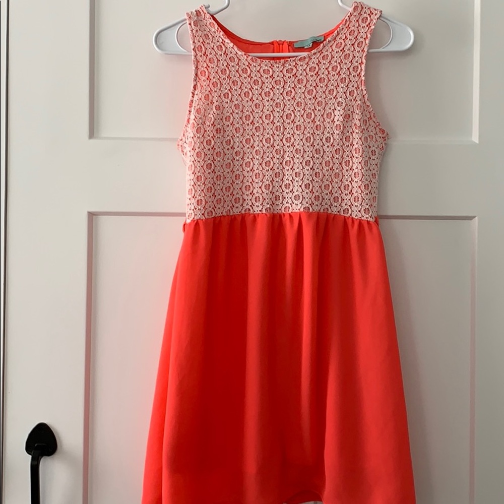 Coral and lace dress